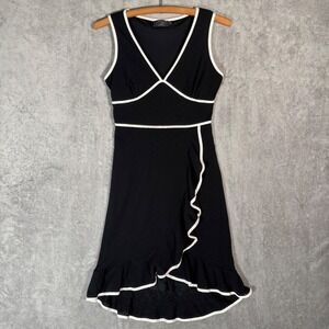 Vintage CDC Petite Black White Ruffle Faux Wrap High-Low Babydoll Dress 4 Gothic